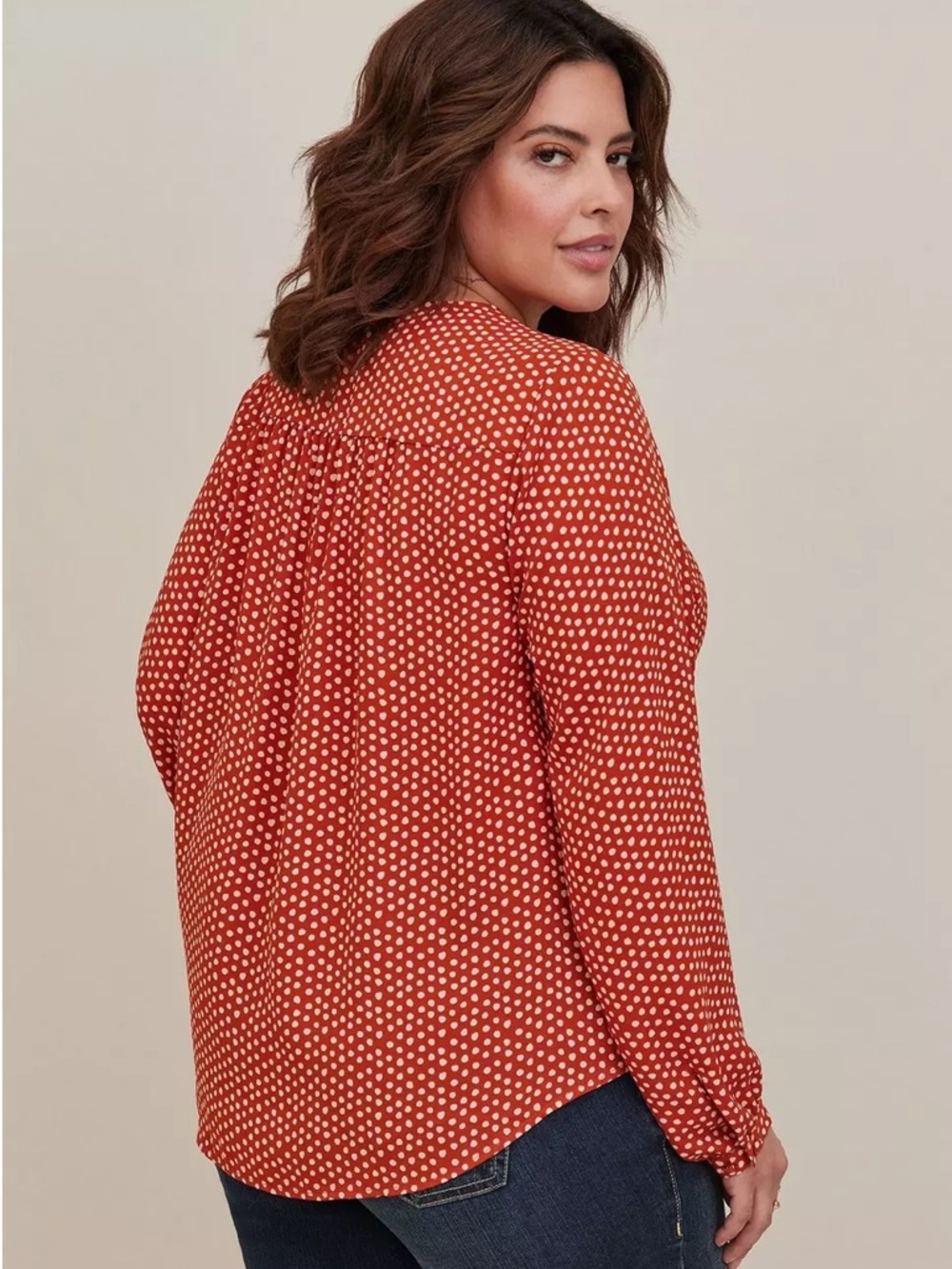 Torrid Rust Red and White Polka Dot Button-Front Blouse, Size‎ 2
